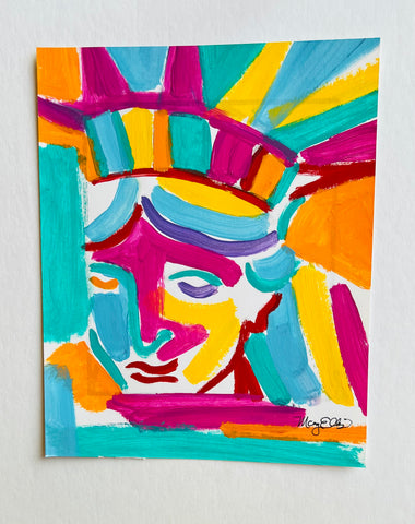 Hand Painted 8 x 10 Statue Of Liberty Abstract Painting 4 by Mary Ellis