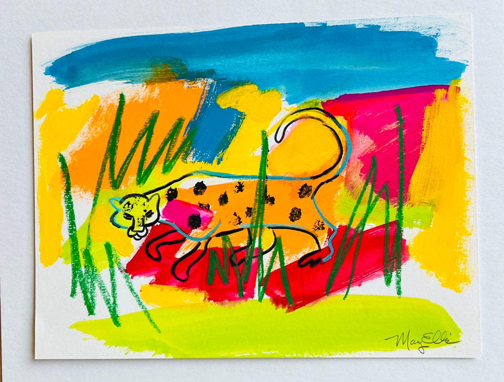 Hand Painted 8 x 10 Leopard Abstract Painting by Mary Ellis
