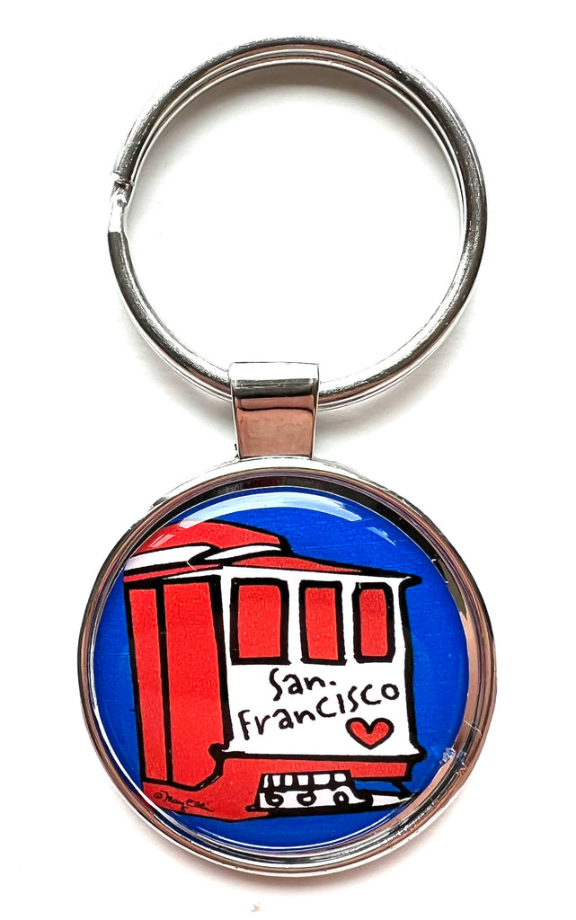 San Francisco California Trolly Car Heart Keychain