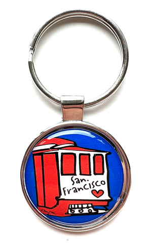 San Francisco California Trolly Car Heart Keychain